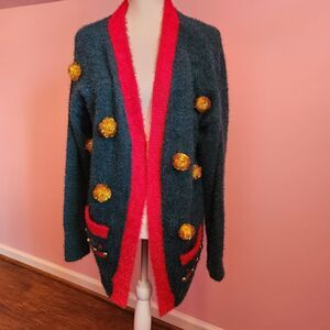 Blizzard Bay Vintage Christmas Sweater Green Red Slouchy Cardigan Women's Medium